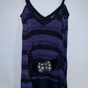 Purple and Black Striped Dress with Embellished Belt